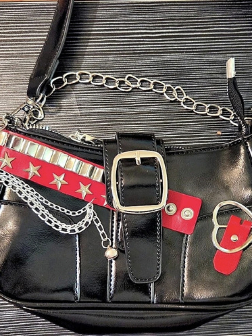 Black & Red Studded Shoulder Bag